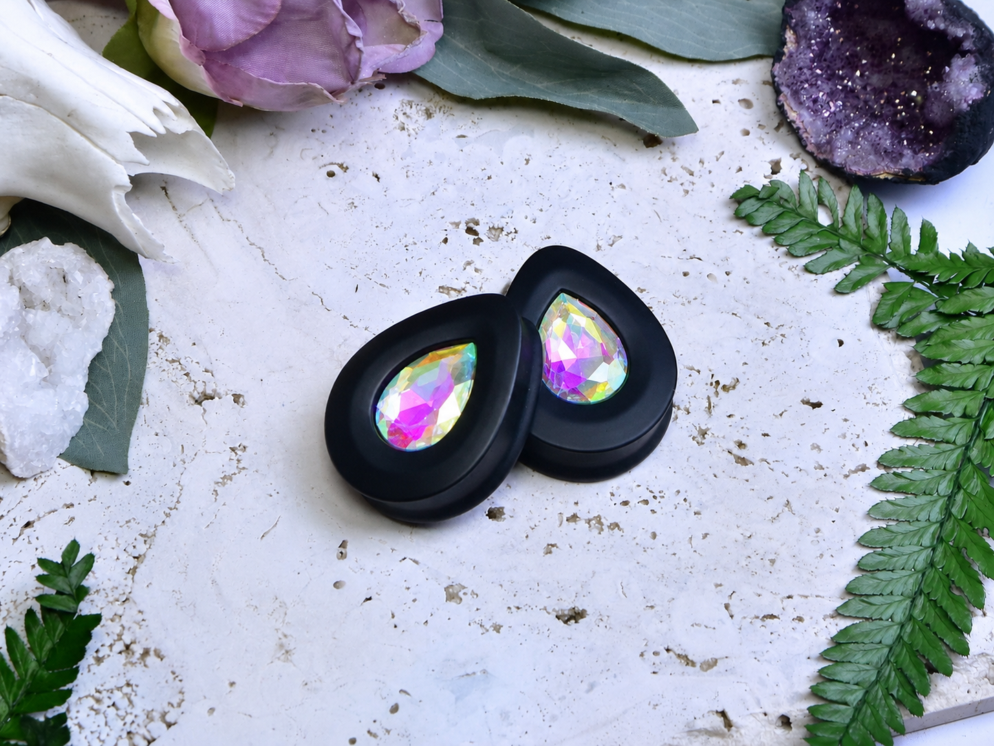 Teardrop Ear Plugs with Glass Crystal - Crystal AB