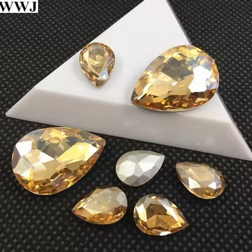 Teardrop Ear Plugs with Glass Crystal - Gold Champagne
