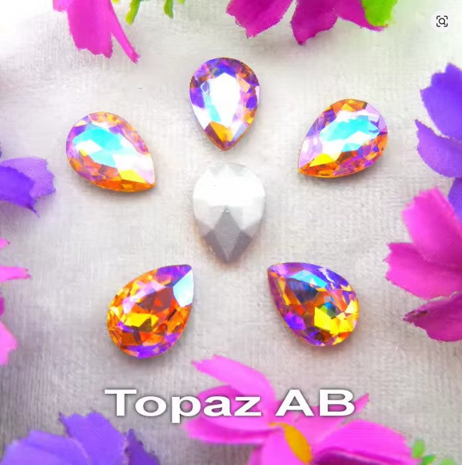 Teardrop Ear Plugs with Glass Crystal - Topaz AB