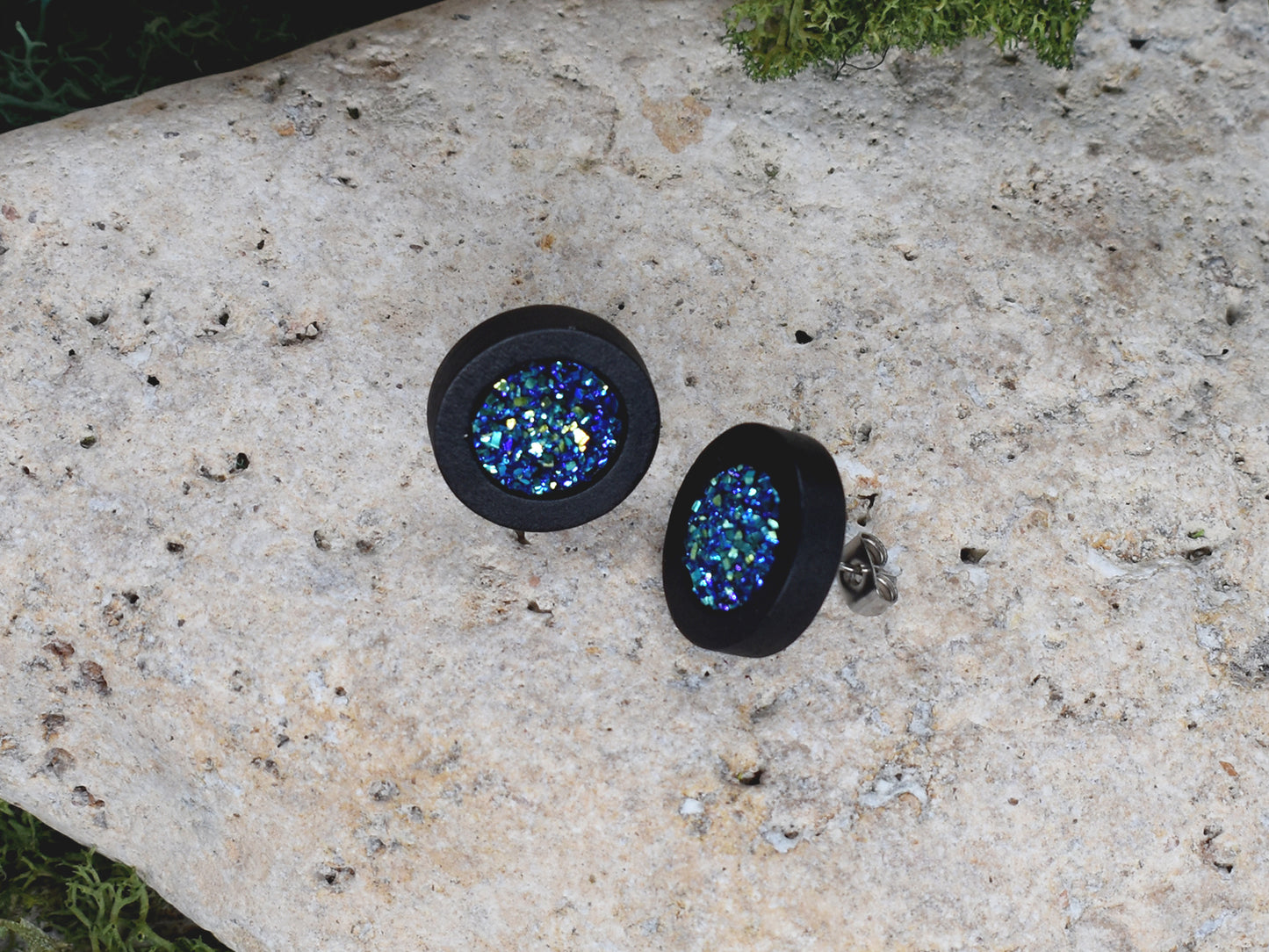 Drewniane kolczyki wkrętki z druzami Spirit Of Copper