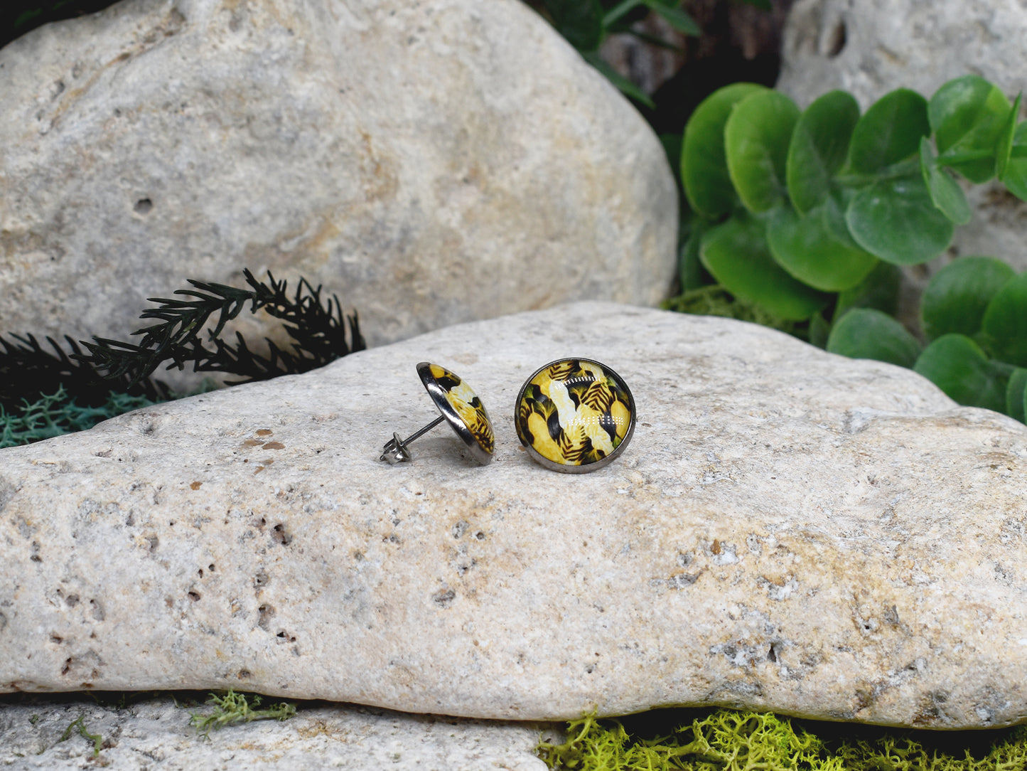 Stalowe kolczyki wkrętki z liściastym wzorkiem Spirit Of Copper