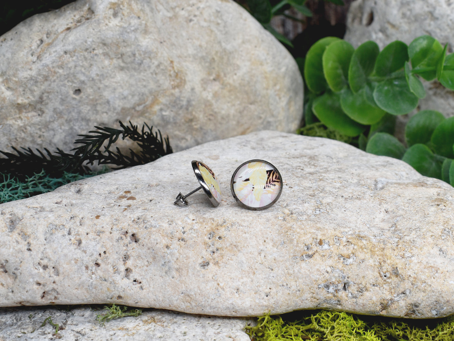 Stalowe kolczyki wkrętki z liściastym wzorkiem Spirit Of Copper