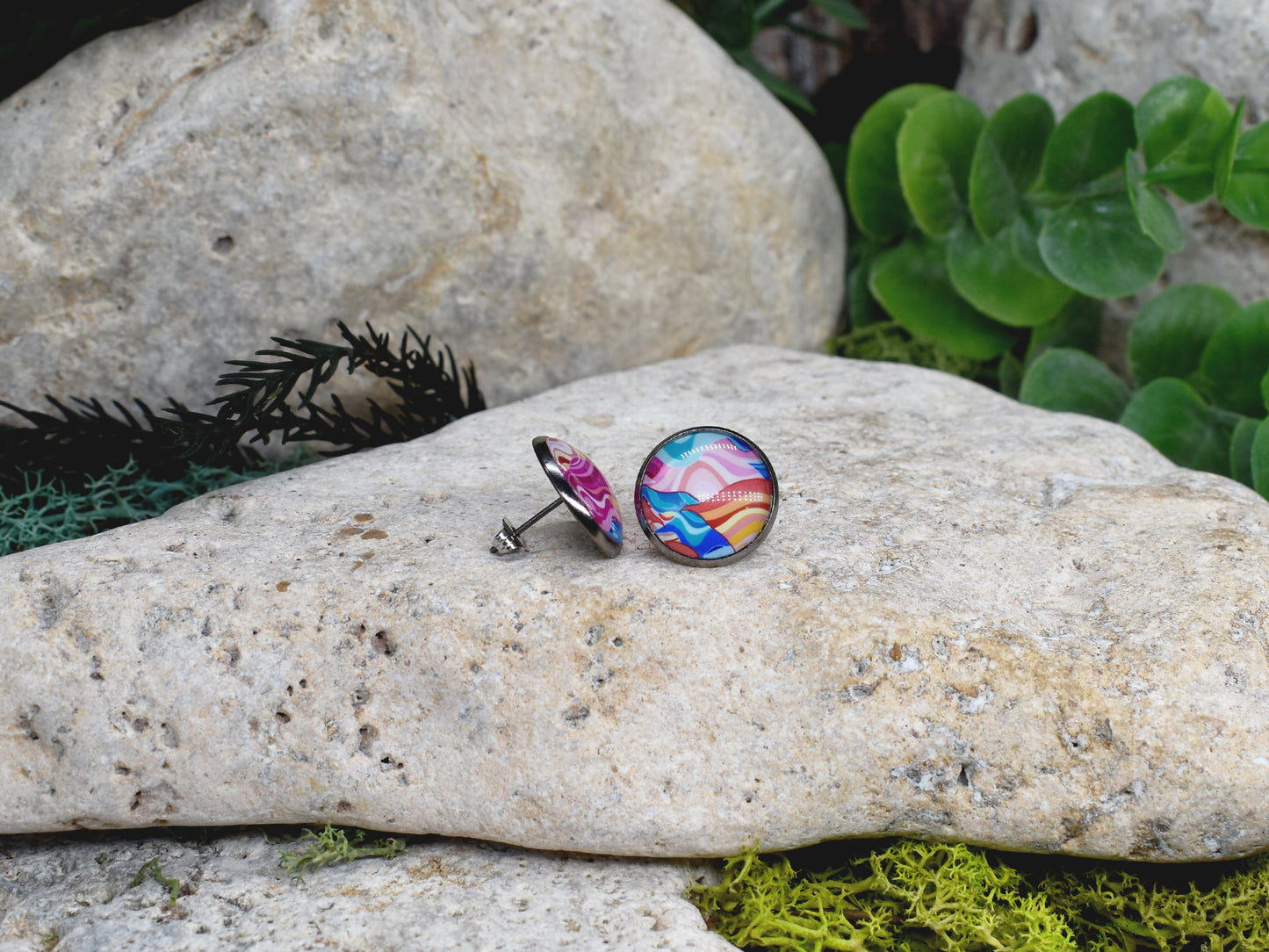 Stalowe kolczyki wkrętki z kolorowym wzorkiem Spirit Of Copper