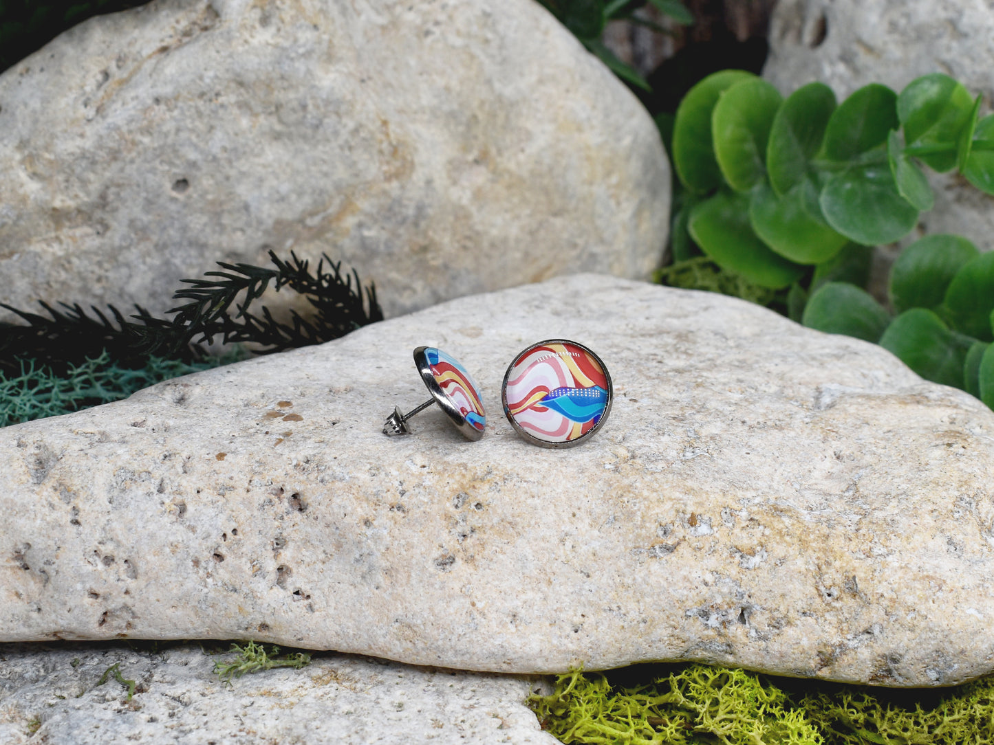 Stalowe kolczyki wkrętki z kolorowym wzorkiem Spirit Of Copper