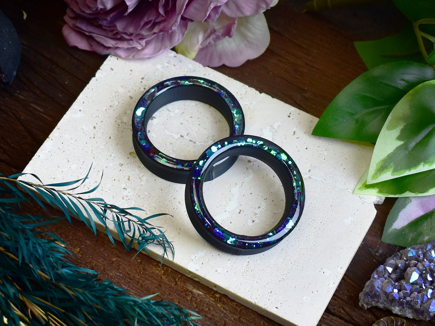 Tunele do uszu Donut 20–100mm z Holograficznym Brokatem