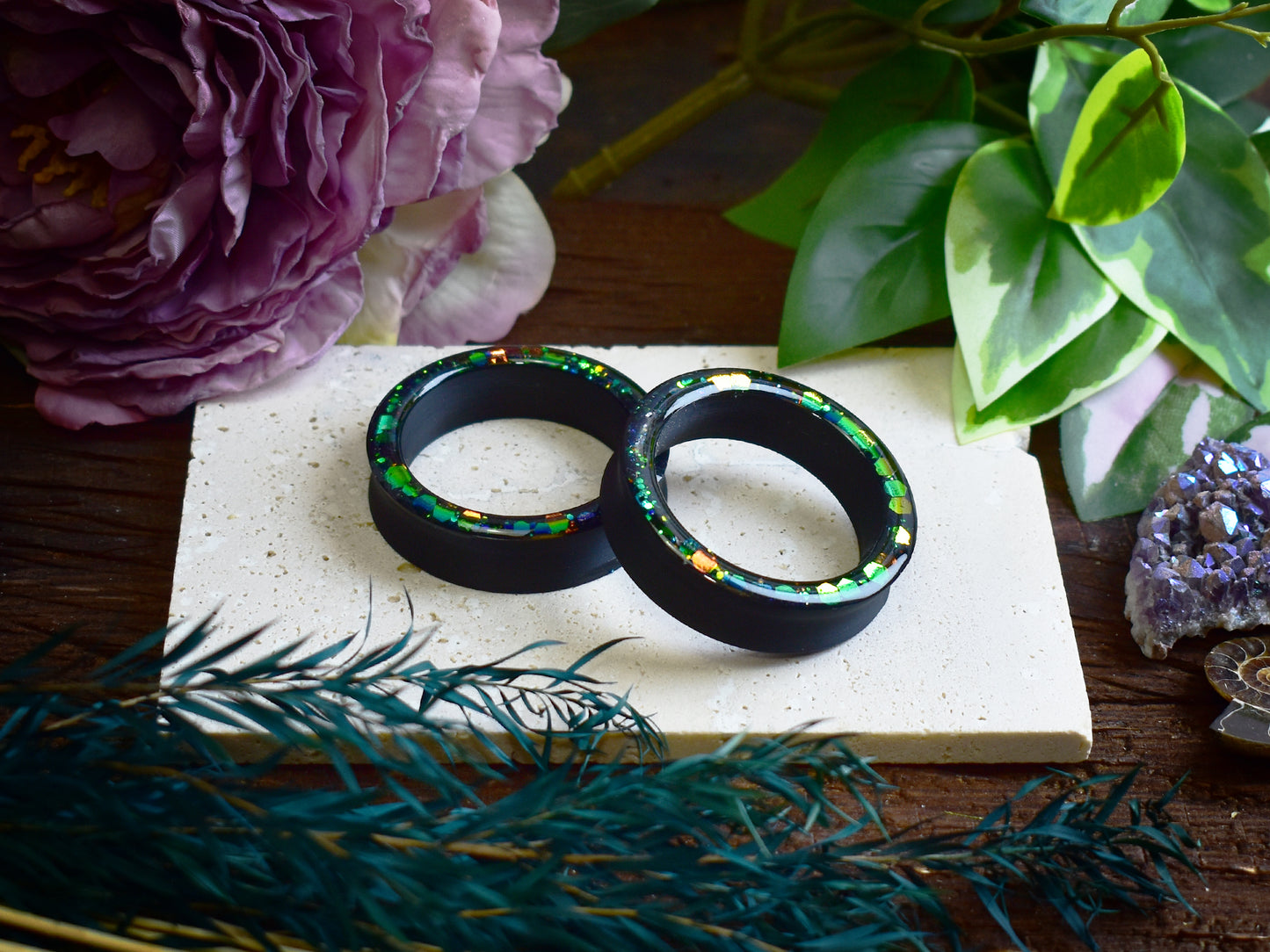 Tunele do uszu Donut 20–100mm z Holograficznym Brokatem