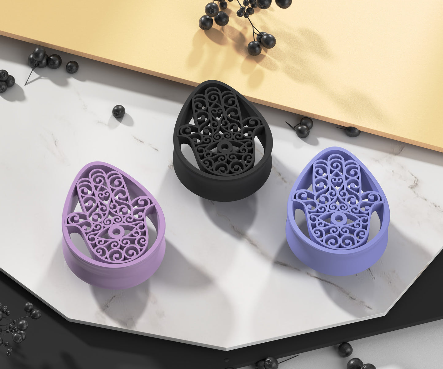 Teardrop Ear Tunnels with Hamsa Hand | 14 Colors