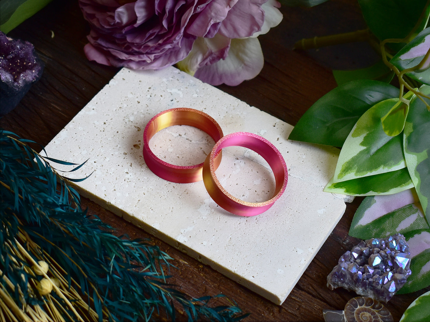 Ear tunnels 10-100mm | Gold Pink | 12 Shapes