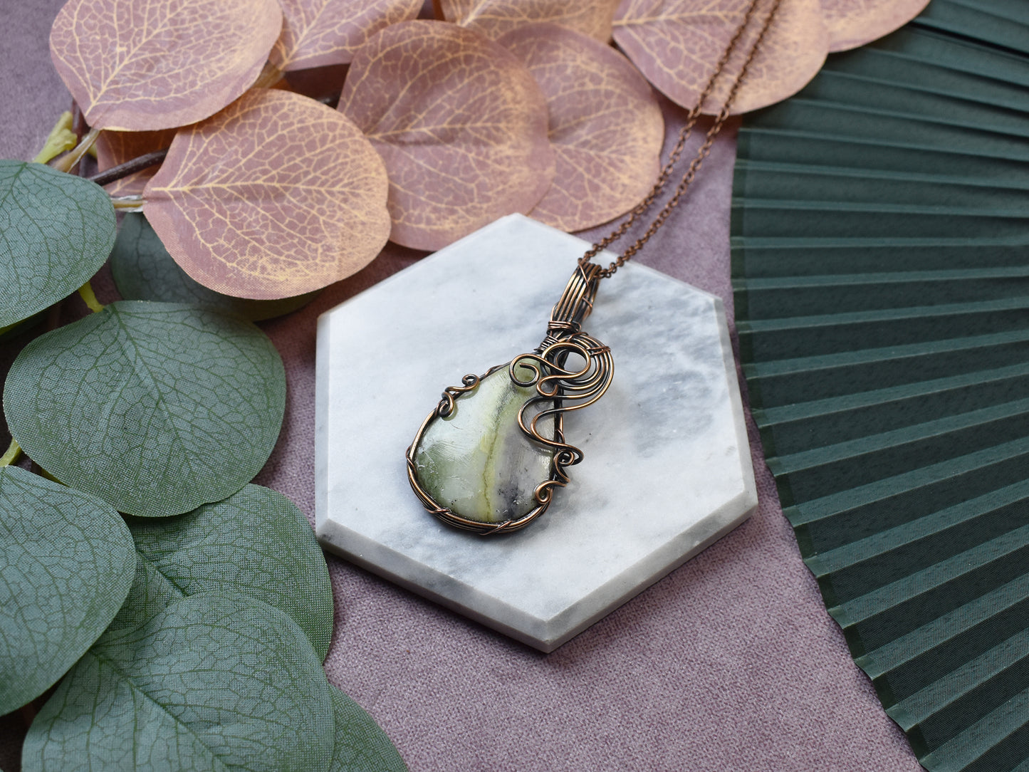 Miedziany wisiorek wire wrapping z amazonitem Spirit Of Copper