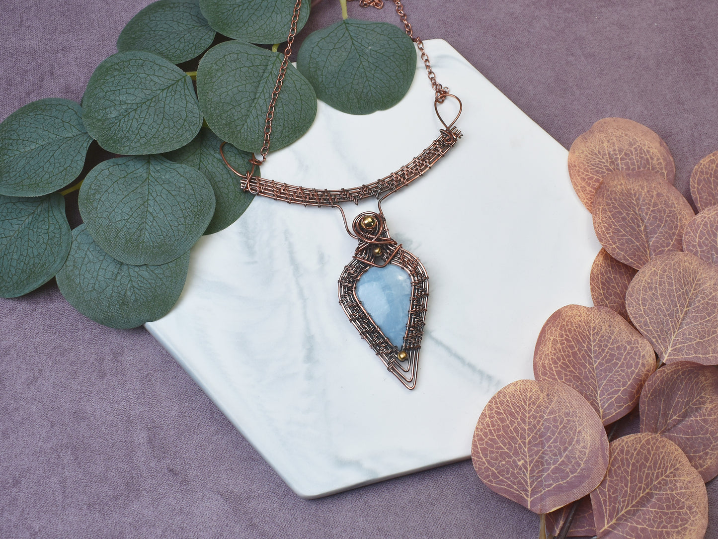 Miedziany naszyjnik wire wrapped z opalem owyhee Spirit Of Copper