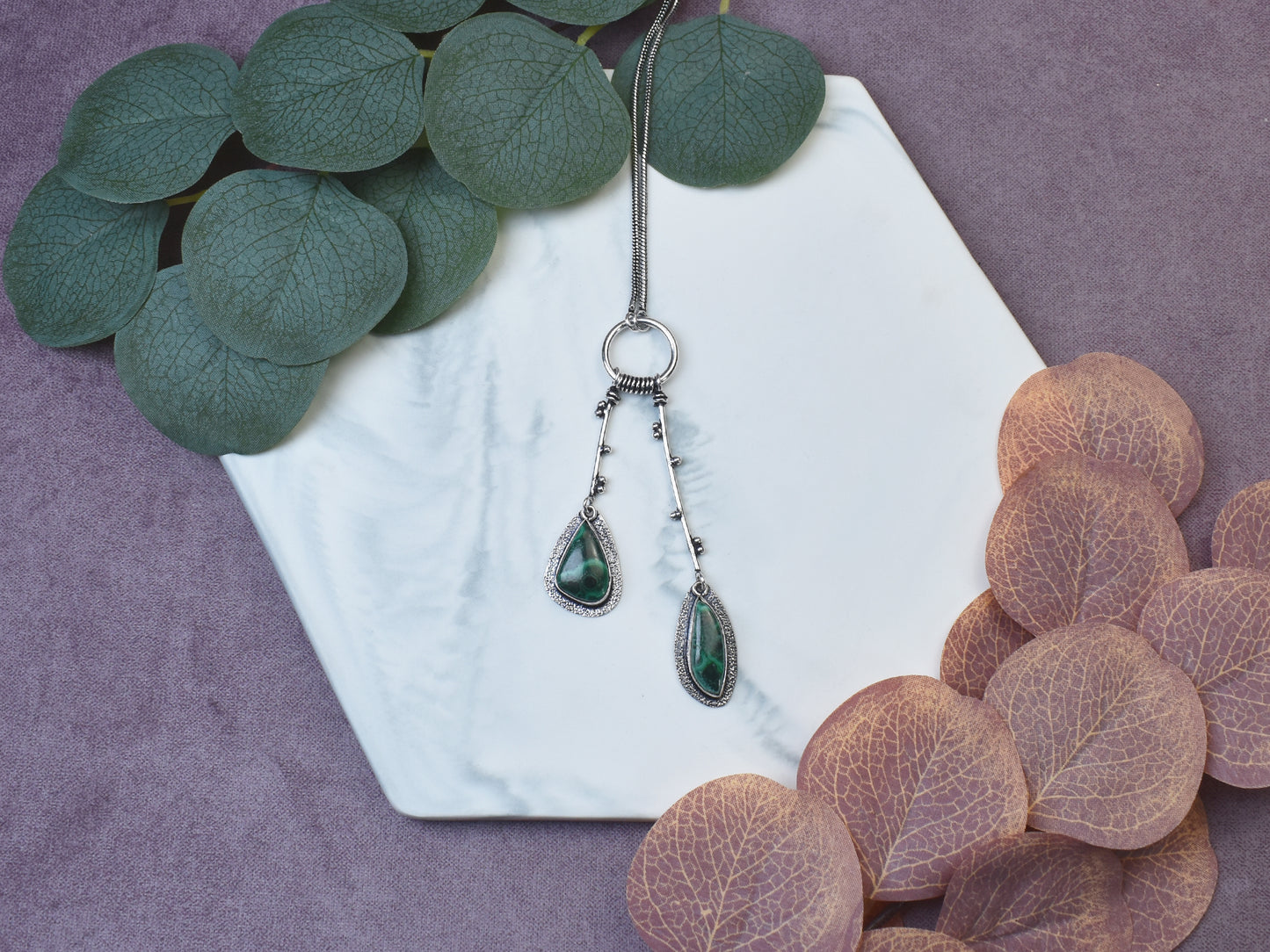 Posrebrzany elegancki wisiorek z malachitem Spirit Of Copper