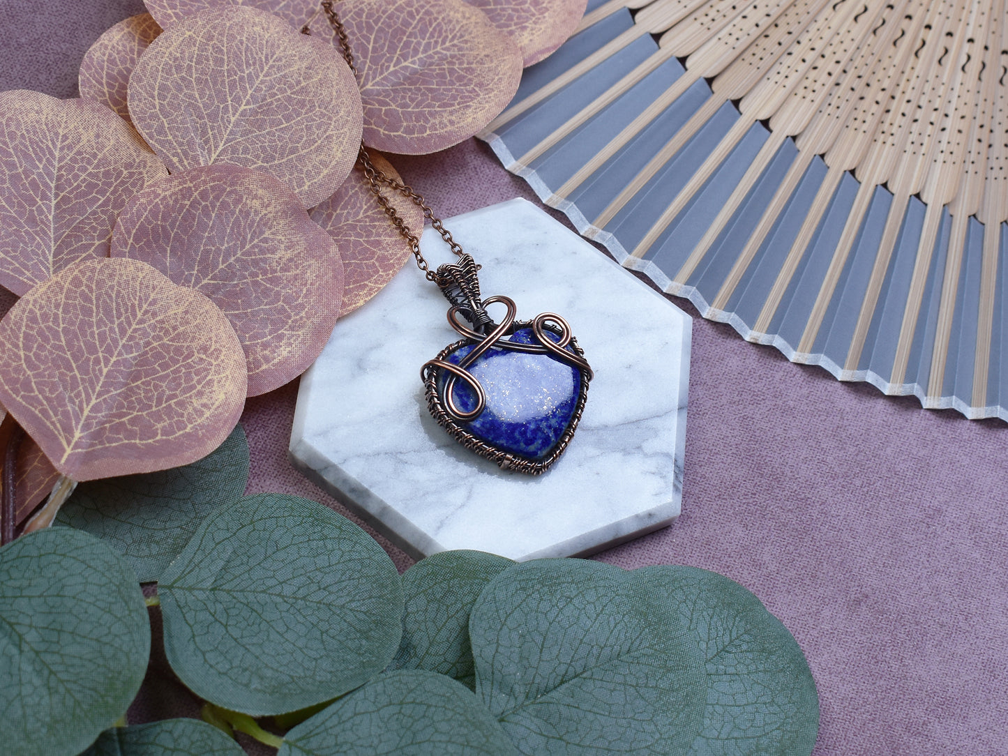 Miedziany Wisiorek Wire-Wrapping z Lapisem Lazuli