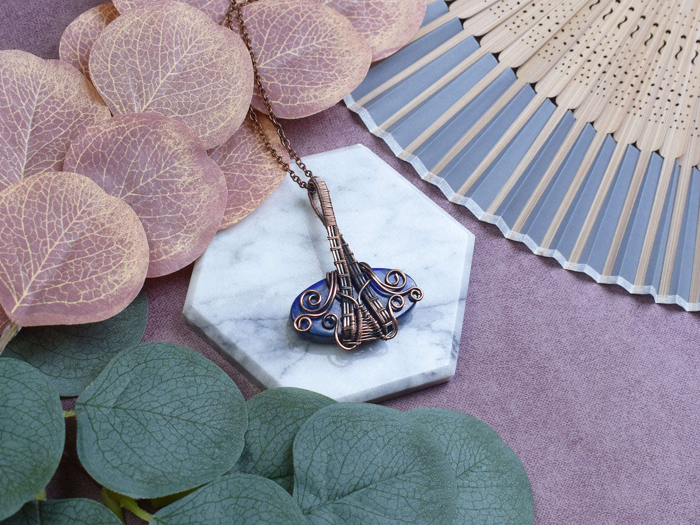 Miedziany Wisiorek Wire-Wrapping z Lapisem Lazuli