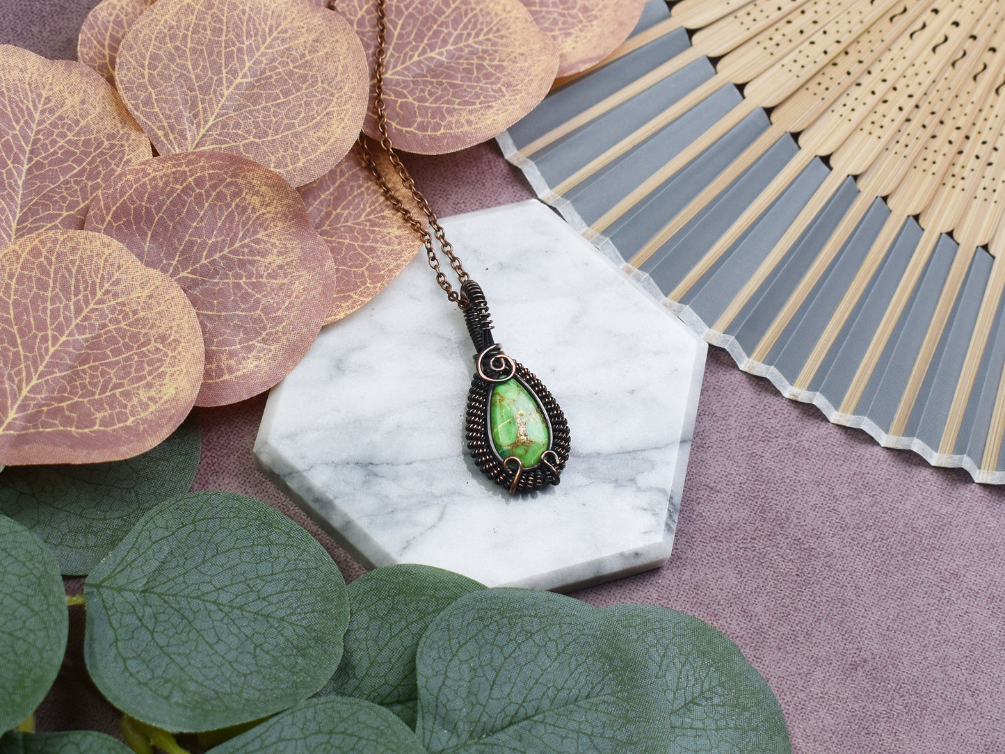 Miedziany Wisiorek Wire Wrapping z Jaspisem Imperialnym