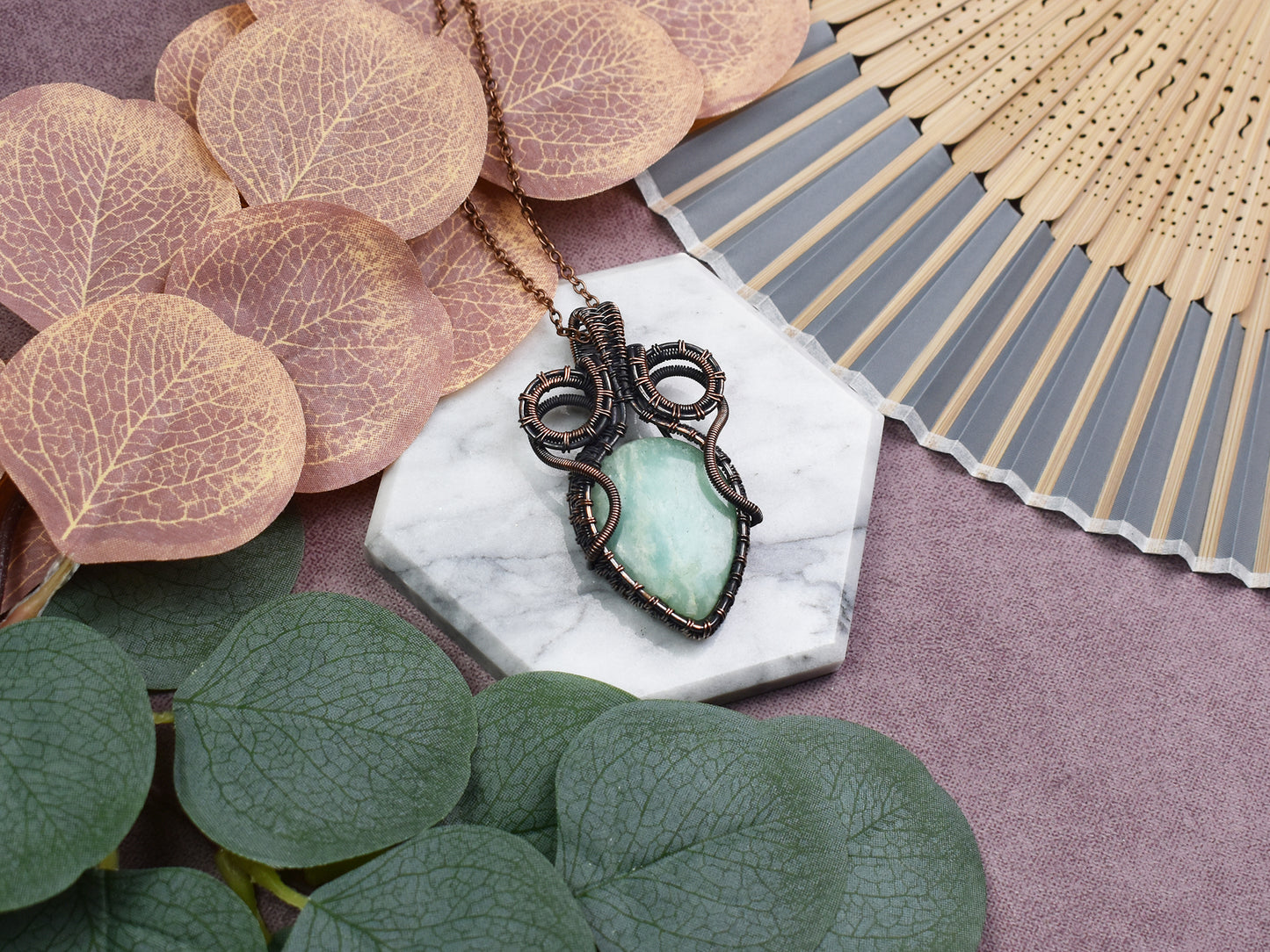 Miedziany Wisiorek Wire-Wrapping z Amazonitem