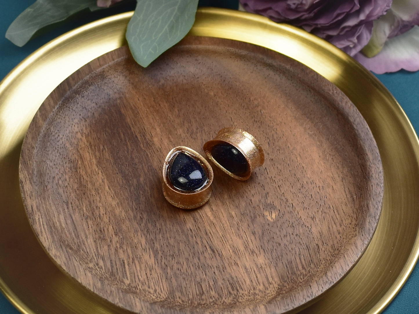 Złote plugi do uszu 22mm z nocą kairu | Łezki | Para Spirit Of Copper