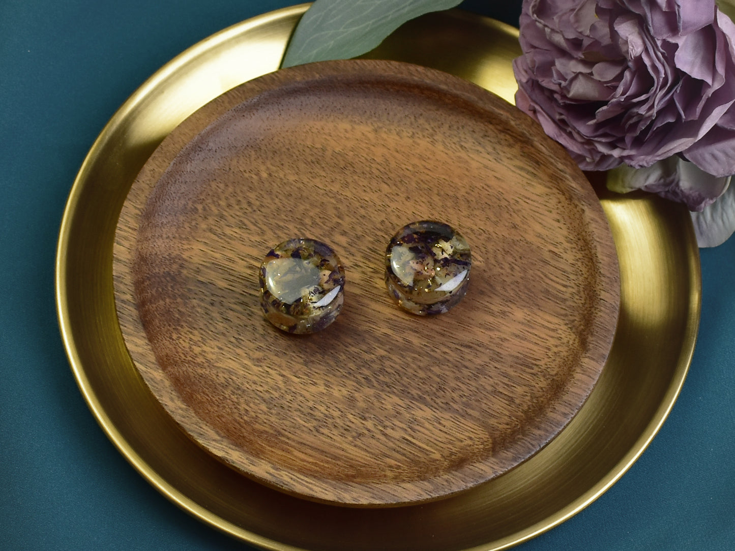 Tunele do uszu 24mm | Kamień księżycowy & malwa | Para Spirit Of Copper