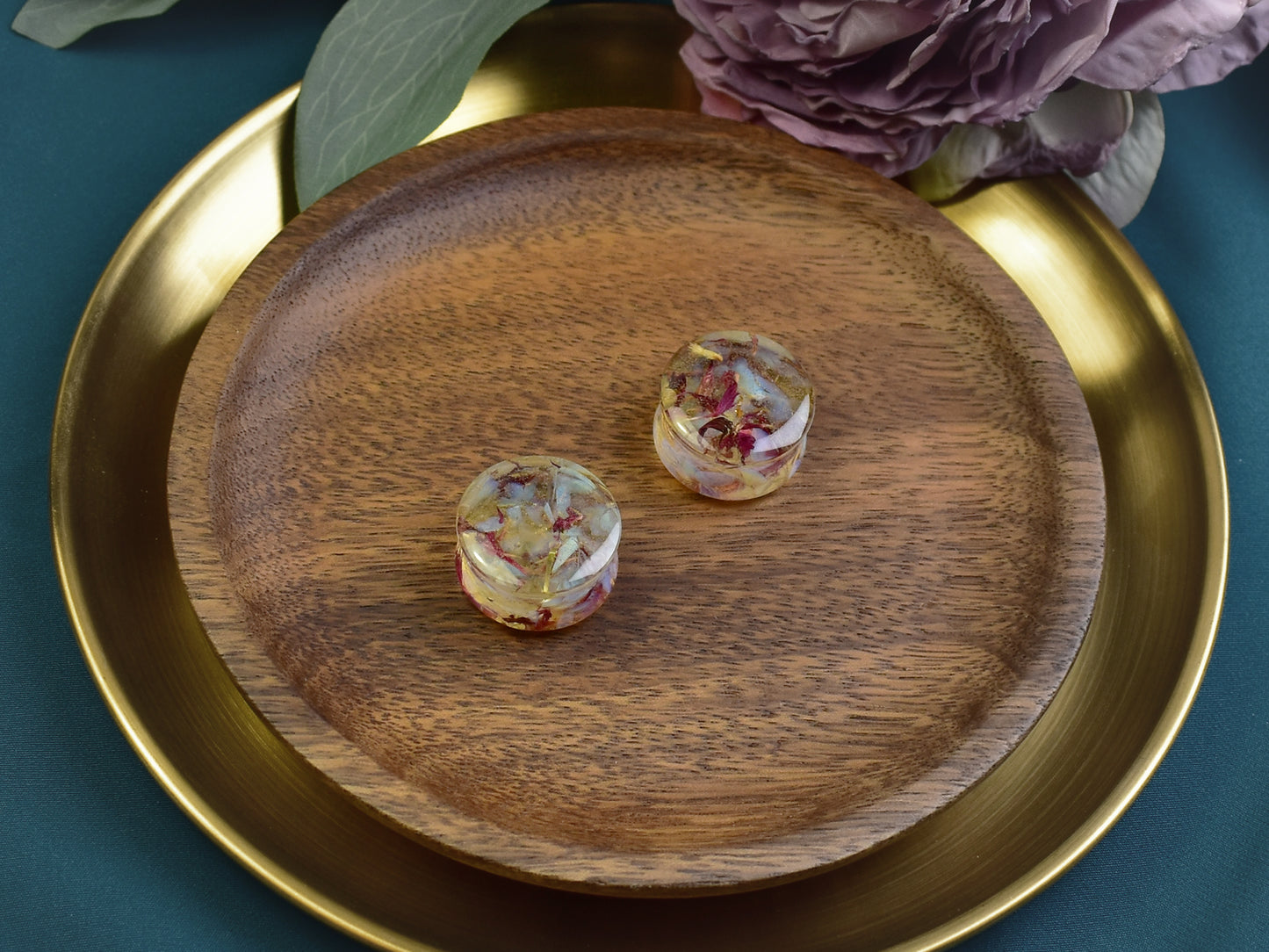 Plugi do uszu 24mm | Opal & różowy bławatek | Para Spirit Of Copper