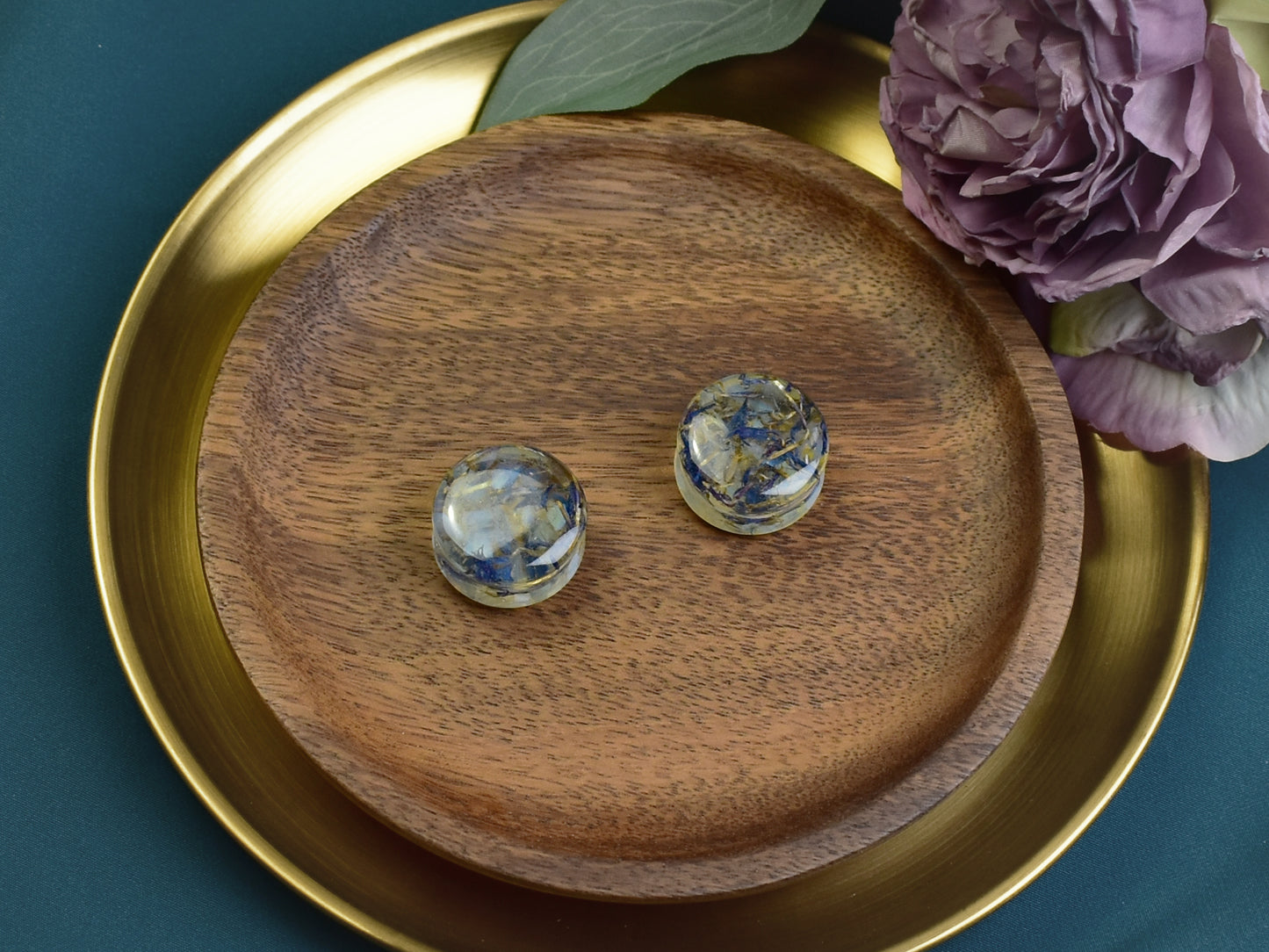 Tunele do uszu 25mm | Opal & Niebieski bławatek | Para Spirit Of Copper