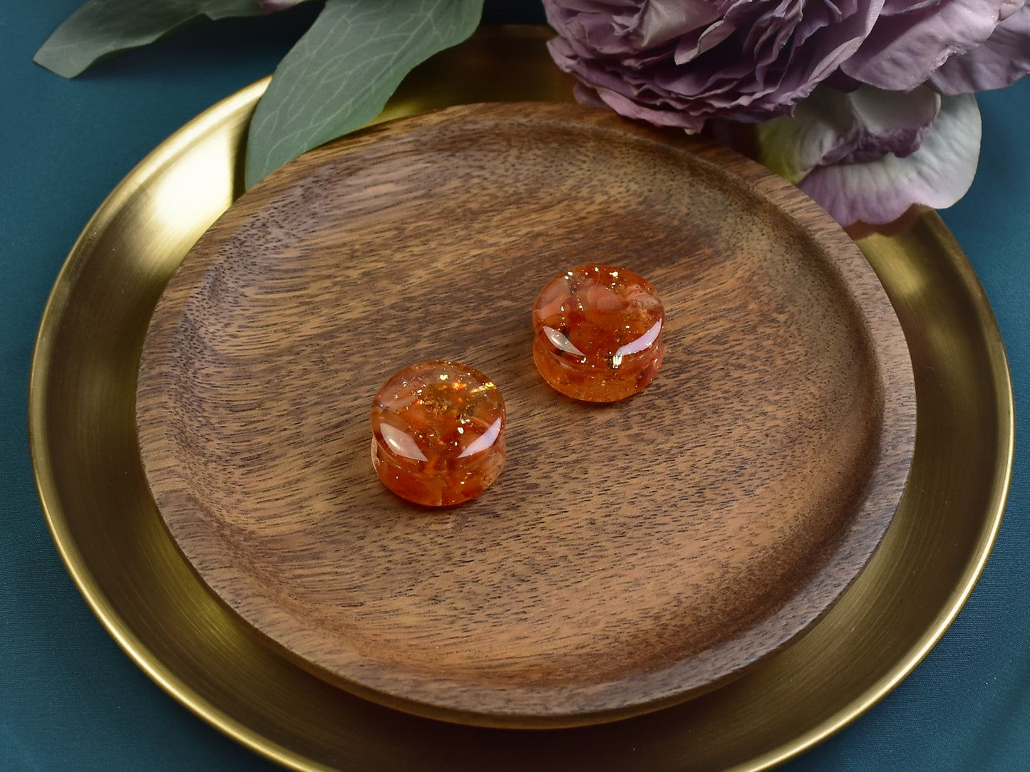 Tunele do uszu 24mm | Karneol & Złoto | Para Spirit Of Copper