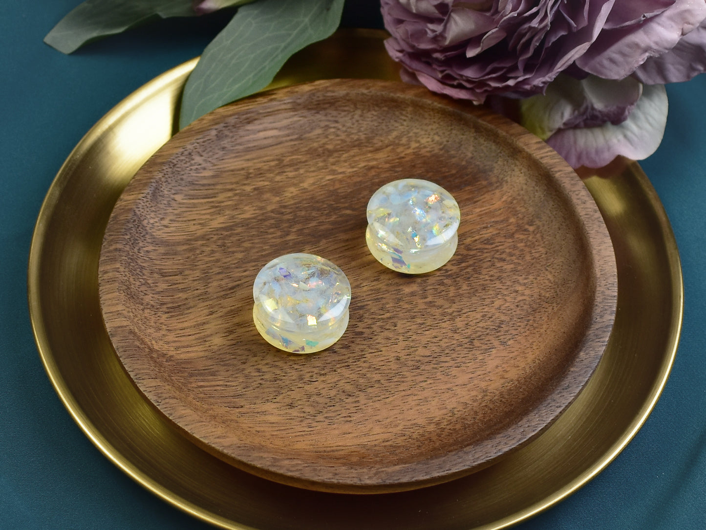 Plugi do uszu 26mm | Opal & Folia holograficzna | Para Spirit Of Copper