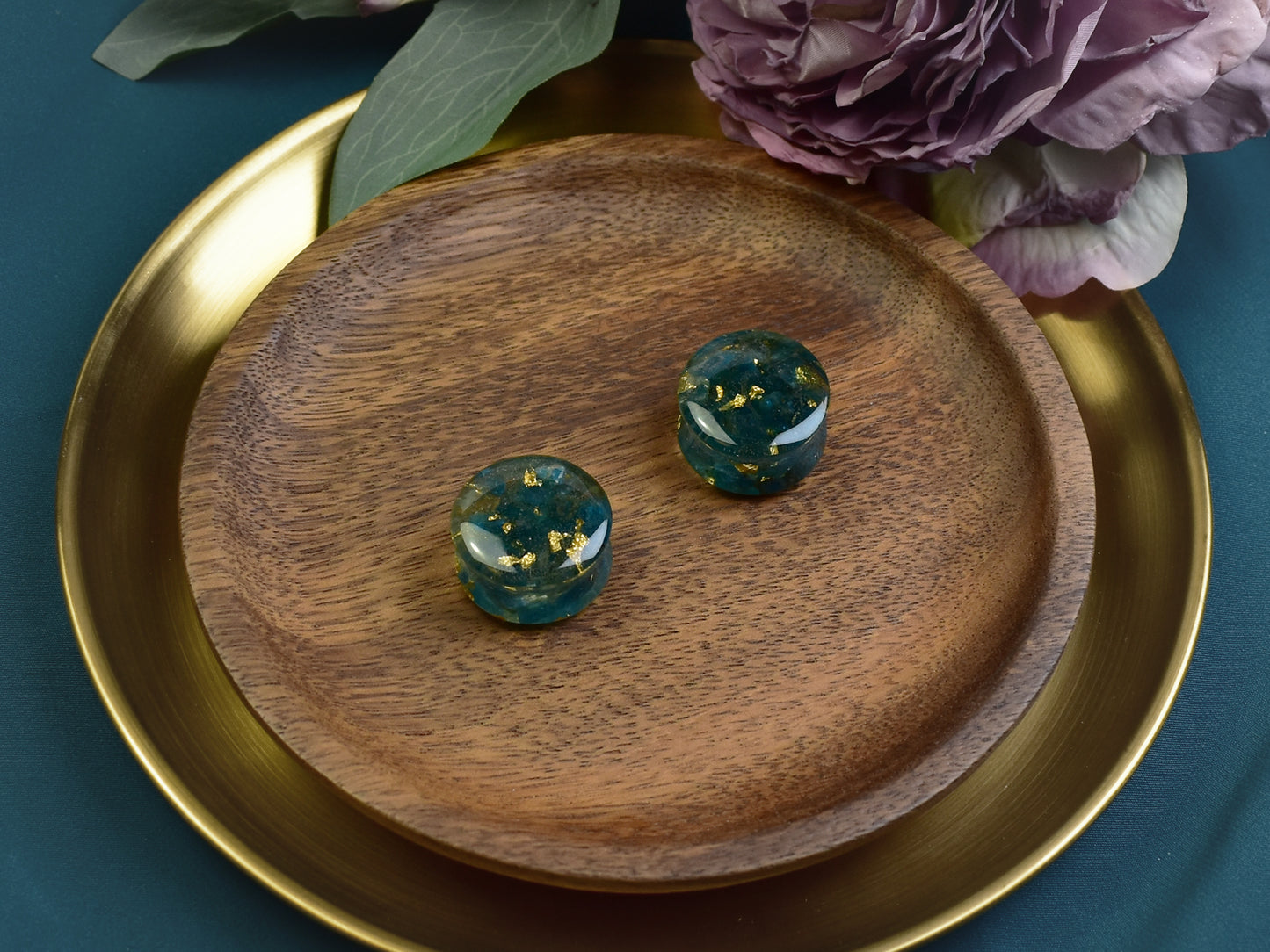 Tunele do uszu 24mm | Apatyt & Złoto | Para Spirit Of Copper