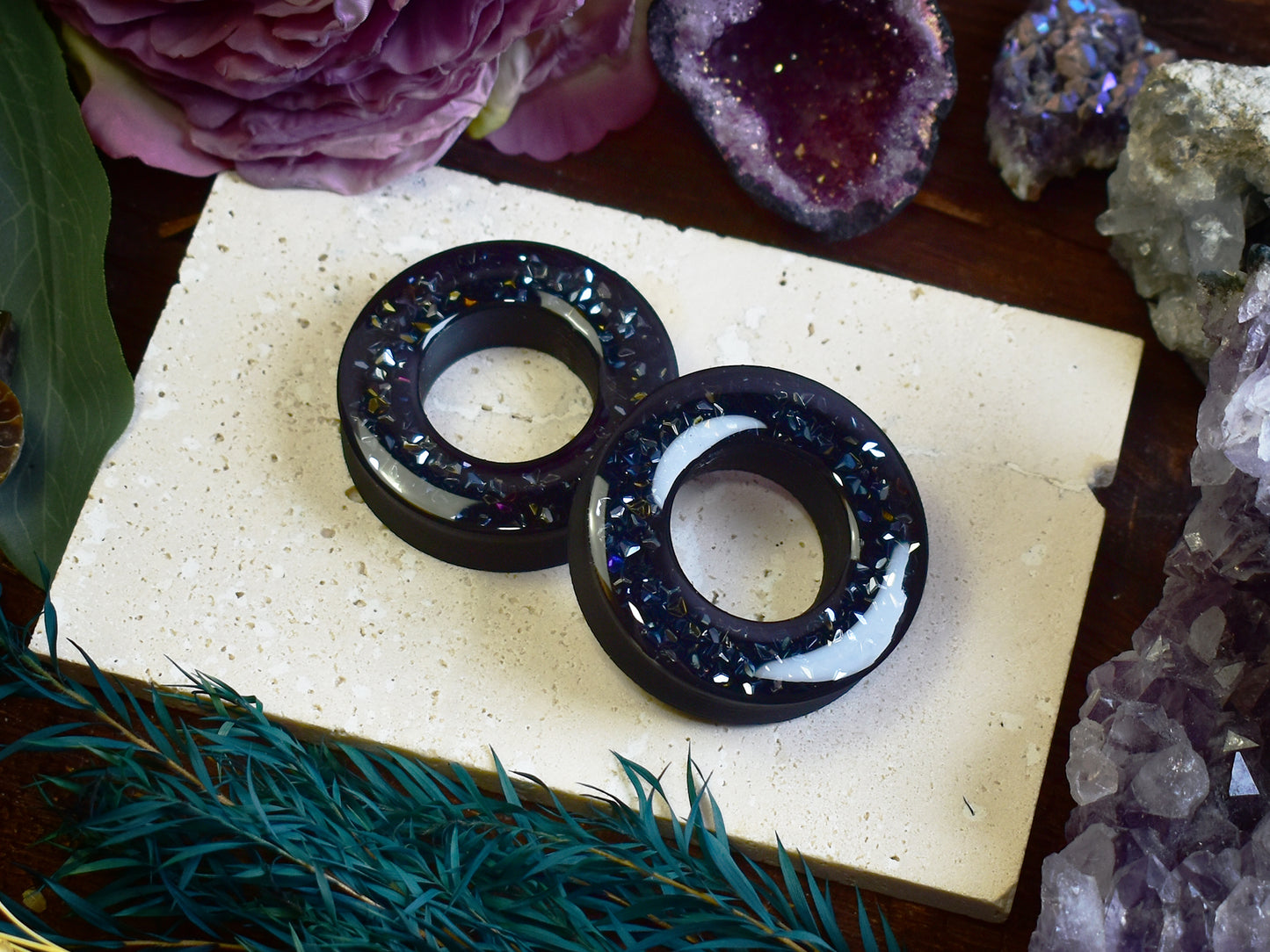 Túneles de oreja Donut 20–100mm con Purpurina Holográfica de Diamante