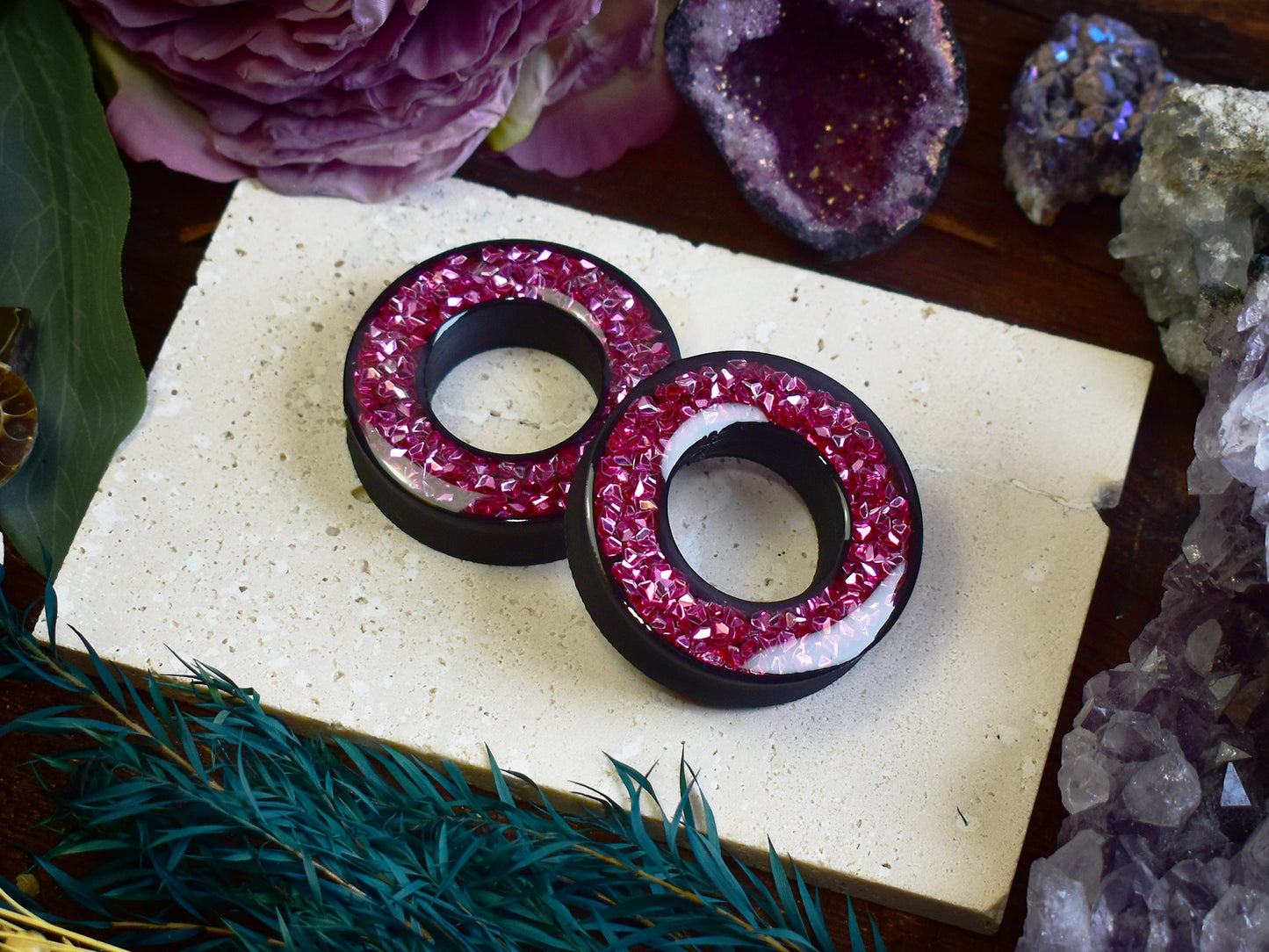 Túneles de oreja Donut 20–100mm con Purpurina Holográfica de Diamante