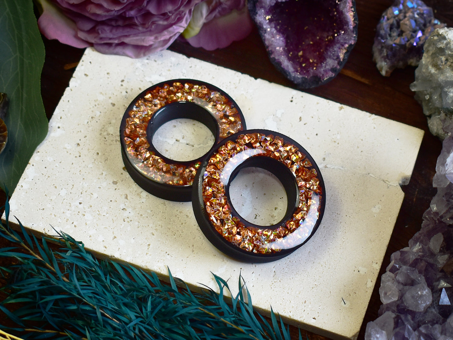 Tunele do uszu Donut 20–100 mm z Holograficznymi Diamencikami