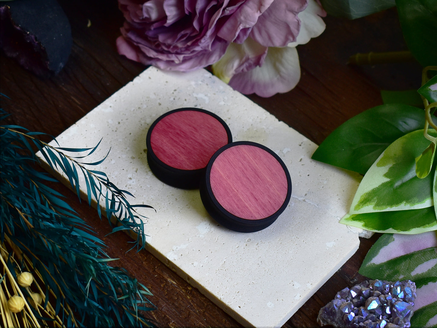 Ohrtunnel 10-100mm mit Holzfüllung | Rosa