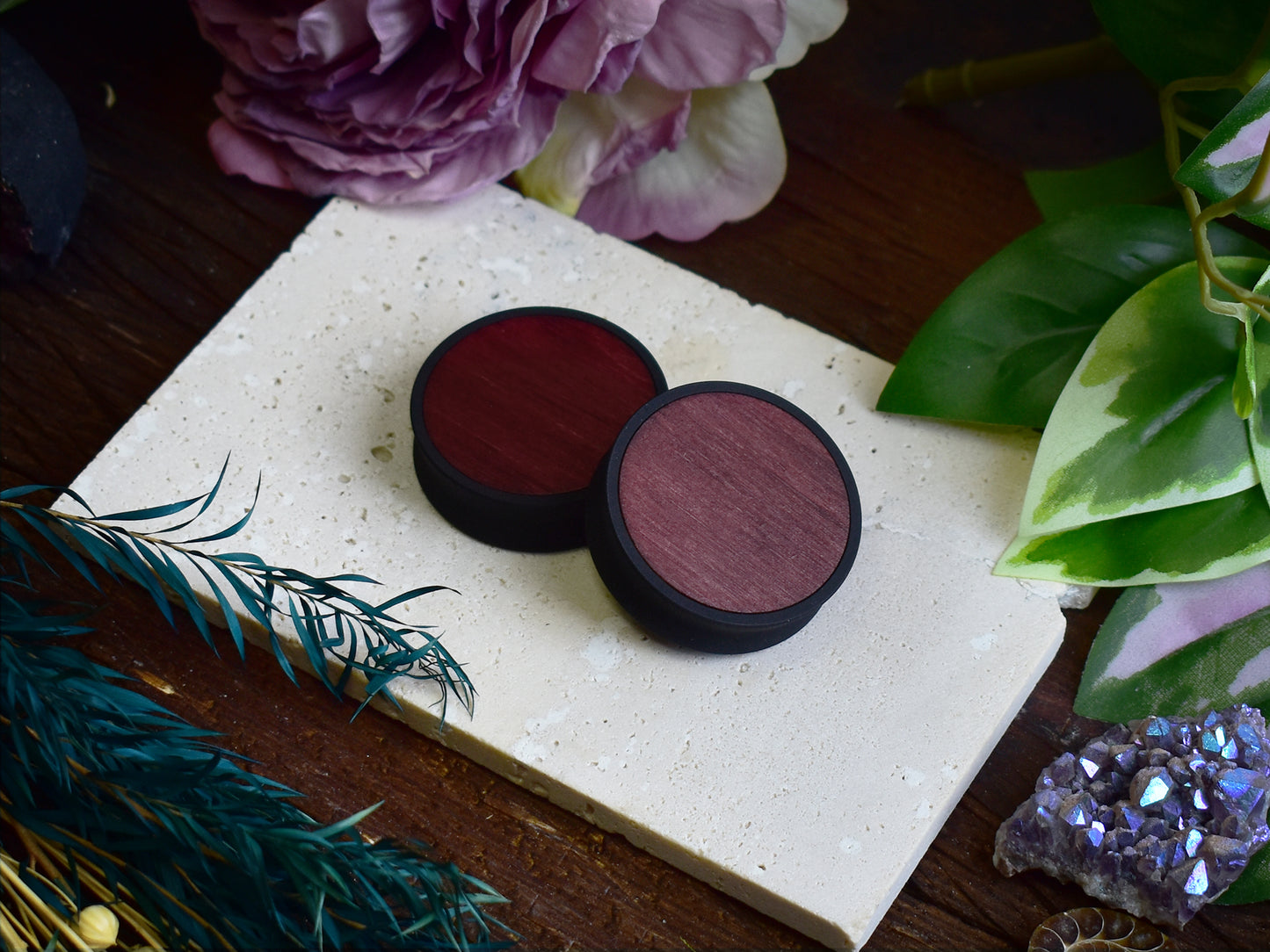 Túneles de oreja 10–100 mm con Relleno de Madera | Cerezo Oscuro