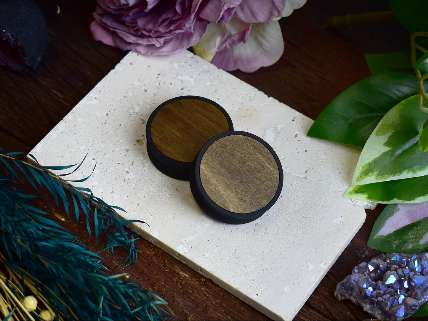 Tunele do uszu 10–100 mm z drewnem | Ciemny Dąb