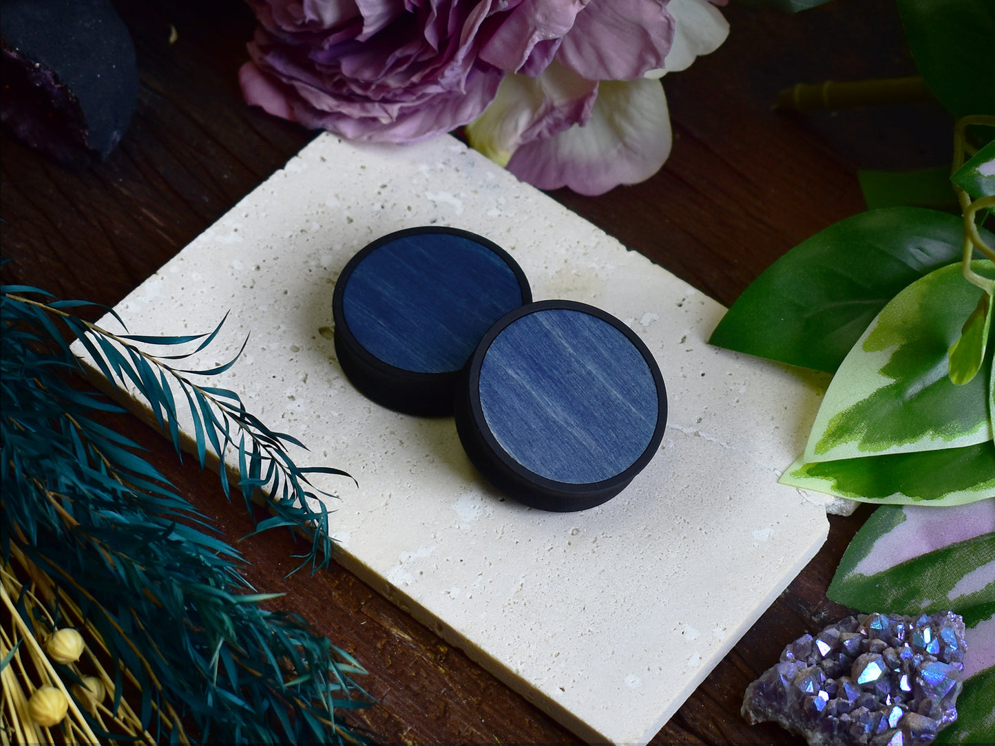 Túneles de oreja 10–100 mm con Relleno de Madera | Azul