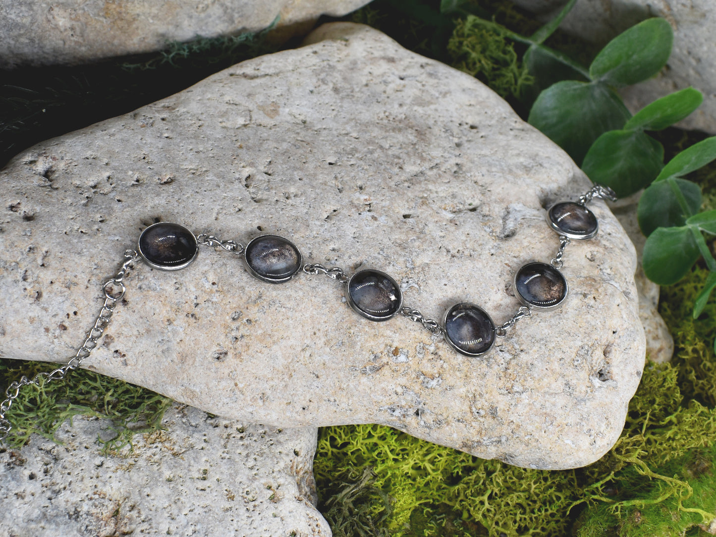 Steel Bracelet with Cosmic Painted Glass