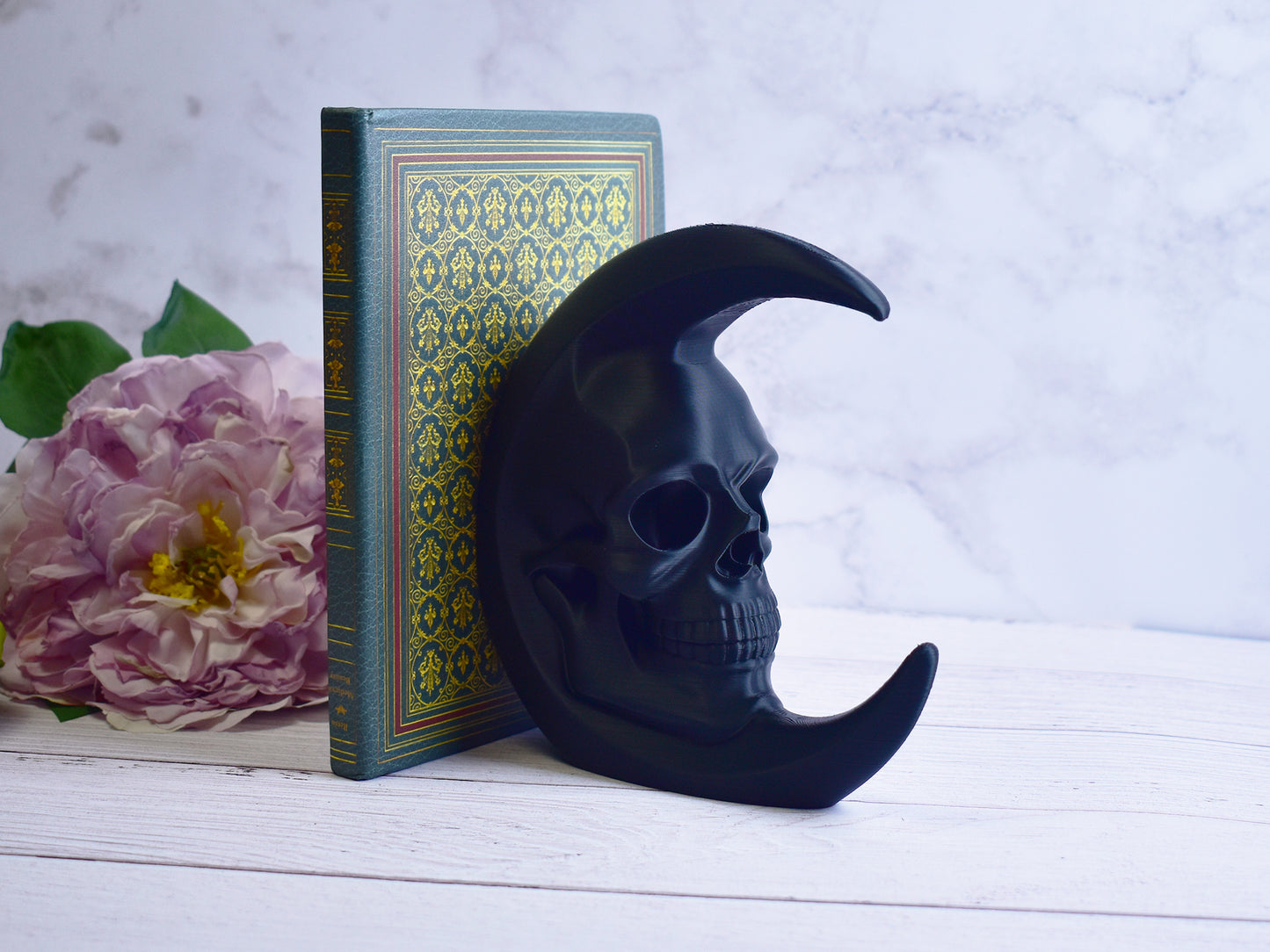 Skull Moon Bookend – Gothic Bookshelf Decor