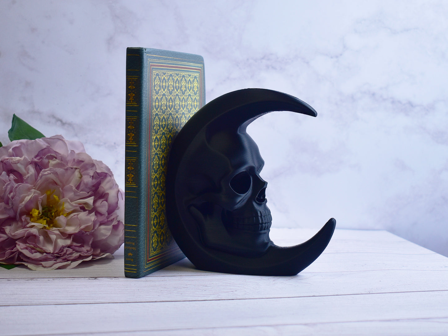 Skull Moon Bookend – Gothic Bookshelf Decor
