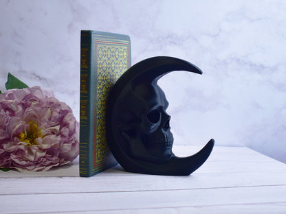 Skull Moon Bookend – Gothic Bookshelf Decor