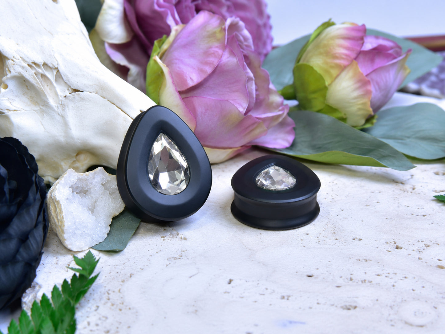 Teardrop Ear Plugs with Glass Crystal - Crystal Clear