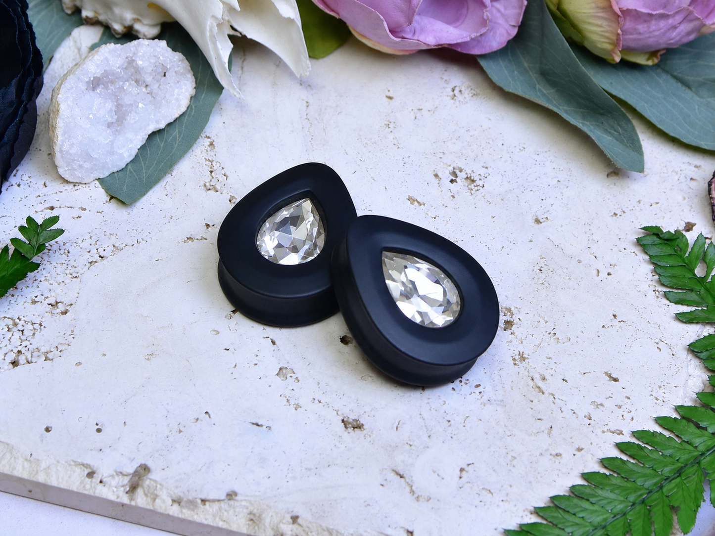 Teardrop Ear Plugs with Glass Crystal - Crystal Clear