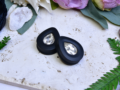 Teardrop Ear Plugs with Glass Crystal - Crystal Clear