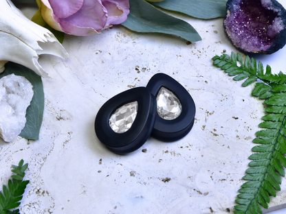 Teardrop Ear Plugs with Glass Crystal - Crystal Clear