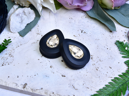 Teardrop Ear Plugs with Glass Crystal - Light Yellow