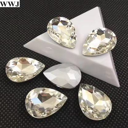 Teardrop Ear Plugs with Glass Crystal - Light Yellow