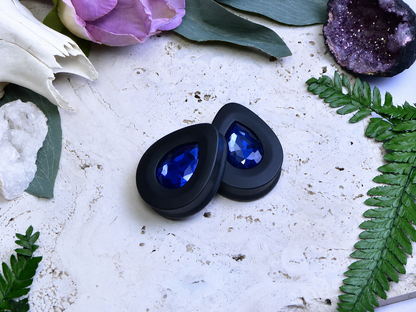 Teardrop Ear Plugs with Glass Crystal - Cobalt