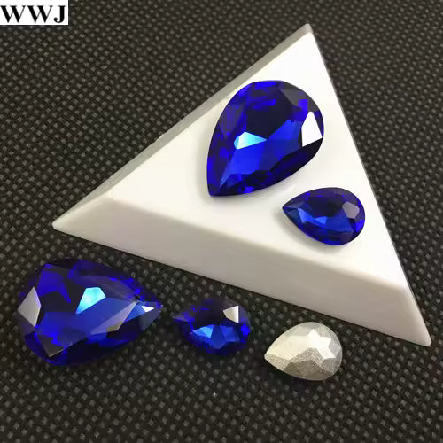 Teardrop Ear Plugs with Glass Crystal - Cobalt