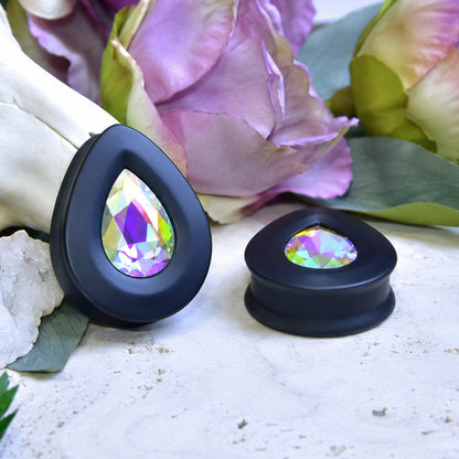Teardrop Ear Plugs with Glass Crystal - Crystal AB