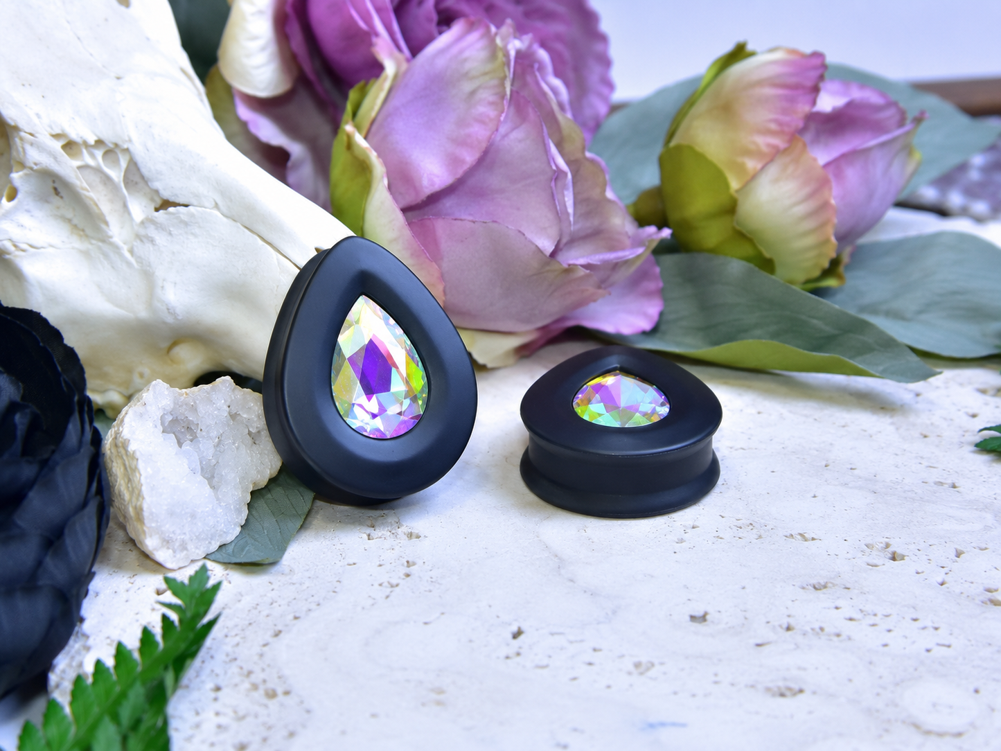 Teardrop Ear Plugs with Glass Crystal - Crystal AB