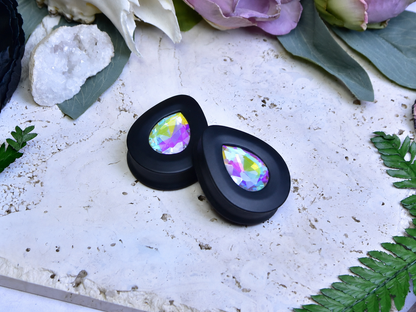 Teardrop Ear Plugs with Glass Crystal - Crystal AB