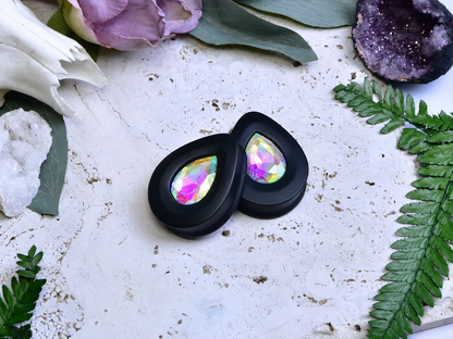 Teardrop Ear Plugs with Glass Crystal - Crystal AB