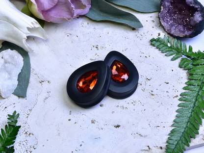 Teardrop Ear Plugs with Glass Crystal - Red Coffee